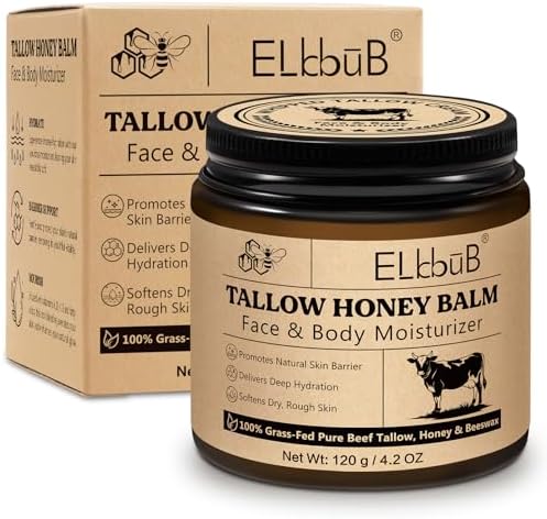 ELBBUB Whipped Tallow Cream for Face & Body - 100% Grass-Fed Beef Tallow, Natural Honey & Beeswax Moisturizer, Deep Hydration & Nourishment, Oil-Free & Unscented, Fast Absorbing by NourishYourSkinNaturally