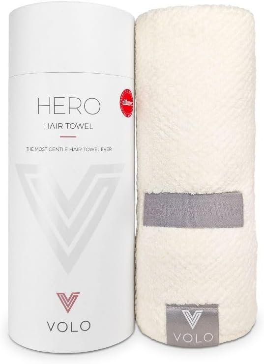 VOLO Hero Hair Towel – Ultra Soft Nanoweave™ Microfiber, Super Absorbent Quick Dry, Reduces Dry Time 50%, Anti-Frizz & Breakage, Secure Snug Strap, Large Wrap for All Hair Types - Salt White
