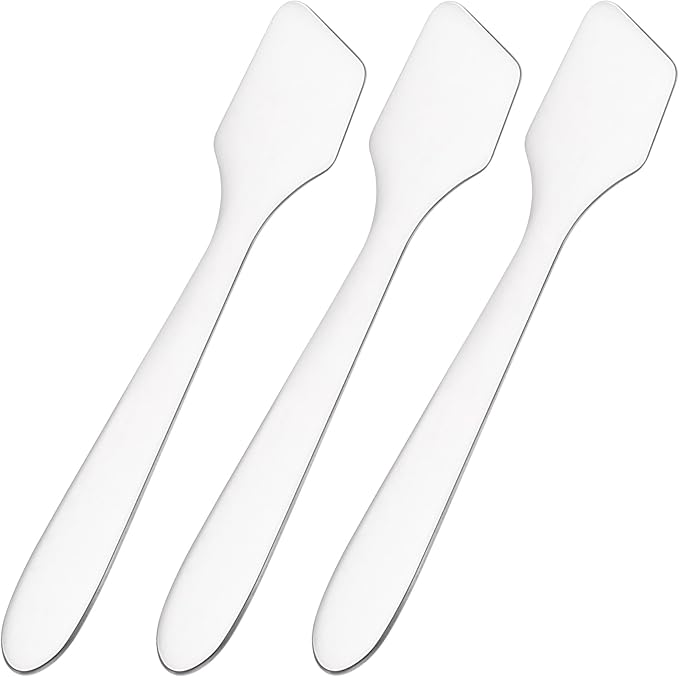 Pndeyo 3pcs Mini Stainless Steel Makeup Spatula, Reusable Cosmetic Cream Spatulas Spoon, Skincare Scoop Applicator Facial Massage Beauty Tools for Mixing and Sampling Face Eye Cream- Silver