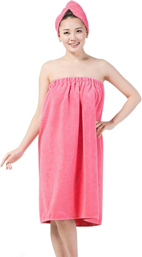 FakeFace Women Absorbent Microfiber Bath Towel Body Wrap Set Gym Spa Robe Dry Hair Cap Beach Pool Shower Dress Towel Cover up