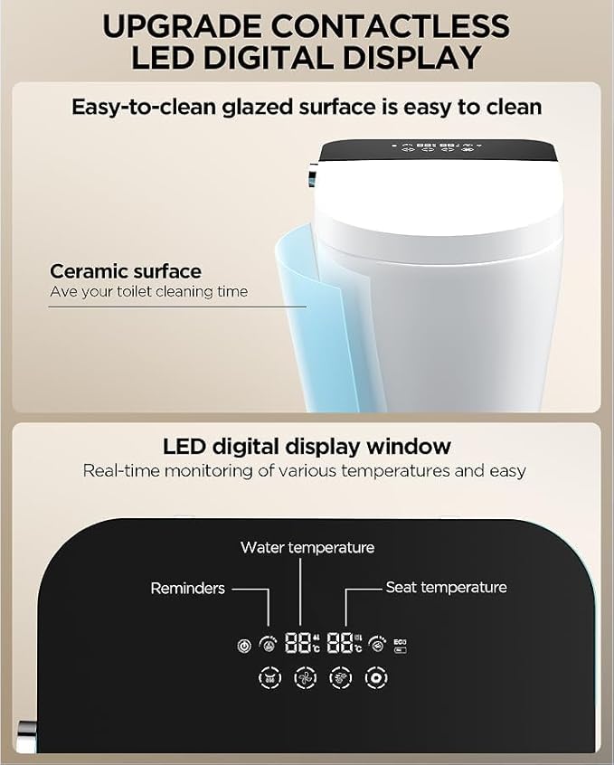 TDH Luxury Smart Toilet, Heated Seat with Warm Water Sprayer & Dryer, Walk Away Auto Flush and Close,One Piece Toilet for Bathrooms with Remote Control