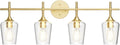 Ralbay 4-Lights Gold Vanity Light Fixture Vintage Gold Vanity Lights Wall Lighting Clear Glass Gold Bathroom Light Fixtures Over Mirror