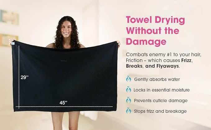 Hair RePear The Ultimate Hair Towel – Generous 29" x 45" Cotton Hair Towel for Long Thick Hair, Anti-Frizz Microfiber Alternative, Reduces Breakage, Gentle Fast Drying, No-Slip Fit