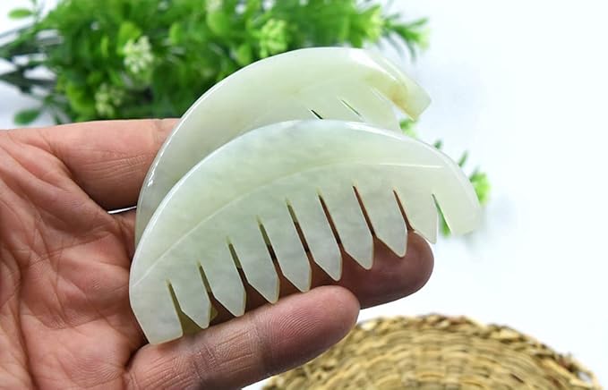 Scalp Massage Comb, Scalp Massager for Hair Growth, Head Scratcher for Itchy Scalp, Natural Gua Sha Jade Stone, Acupressure Meridian Brush
