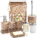 Bathroom Accessory Set, 9-Piece Brown Bathroom Set with Trash Can, Toilet Brush, Soap Dispenser, Soap Dish, Toothbrush Holder, Tumbler, Q-tip Holders & Tray, for Hotel/Apartment, Housewarming Gift by Unknown
