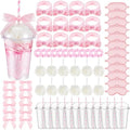Nitial 84 Pcs Spa Sleepover Party Supplies Including Headband Sleep Eye Mask Velvet Scrunchies Bath Loofah Sponges Plastic Cup with Lids Straws for Girls' Night Birthday Party (Pink) by Nitial