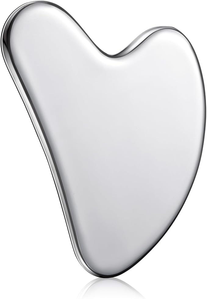 Nuanchu Stainless Steel Gua Sha Facial Tool, Metal Gua Sha for Lymphatic Drainage, Guasha Face Sculpting Double Chin Reduce with Pouch Mother Day Self Care Gift(Silver)