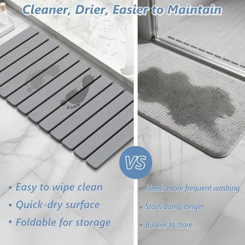 AWW Foldable Stone Bath Mat, Diatomaceous, 31.5"x15.7", Grey - Image 4