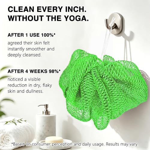 UJFQBH African Net Sponge Authentic 3 Pack, the Gentle Exfoliating Body Scrubber that Unclogs Pores, Reaches Your Back, Dries Fast, and Leaves Skin Smooth Day After Day（Magenta, yellow, emerald green） - Image 5