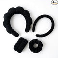 2Pcs Spa Headband for Washing Face & 1 Pair Wristband Set - Sponge Makeup Skincare Headband, Terry Cloth Bubble Soft Hairband, Puffy Padded Non-Slip Thick Hair Accessory for Women & Girls (Black)