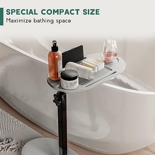 Yumkfoi Bamboo Bathtub Tray Table with Adjustable Height, Freestanding Bathtub Caddy for Tub Against Wall, Tub Organizer Suitable for Luxury Spa and House Warming - Patent Protected (Gray) - Image 2