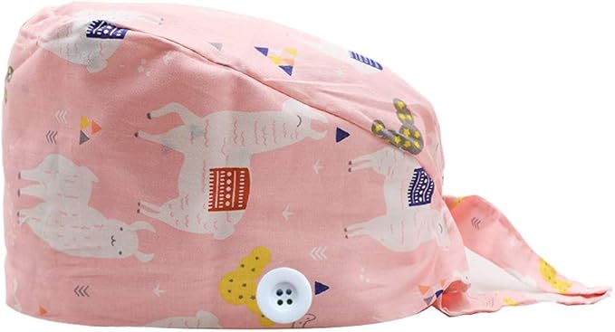 Gourd-Shaped Working Cap with Button, Adjustable Tie Back Hat Sweatband Hair Cover for Women Men, Multiple Color