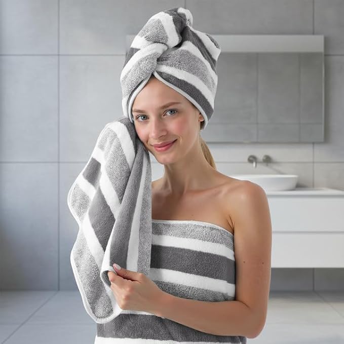 REDKISS Ultra Soft Bath Towel Sets 6-Piece 35"x70" | 100% Microfiber, Highly Absorbent & Quick Dry | Gray Towels for Bathroom, Spa, Gym | 2 Bath, 2 Hand, 2 Washcloths
