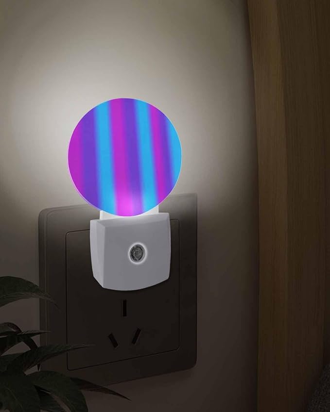 Night Lights Auto Sensor Purple Blue Night Light Gradient Color Stripe Round Lamp Plug-in LED Nightlights Dusk to Dawn for Living Room Bedroom Bathroom Hallway Wall Decor