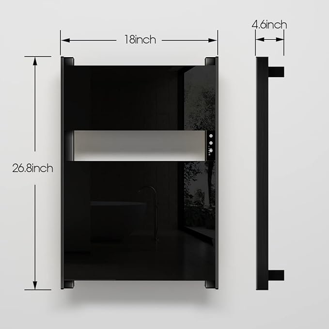 Heated Towel Rack for Bathroom, Towel Warmer with Timer Wall Mounted, Electric Towel Warmer, Bath Towel Heater with Black Tempered Safty Glass, Graphene, Towel Drying Rack- 26.8 x18 inch(Black)
