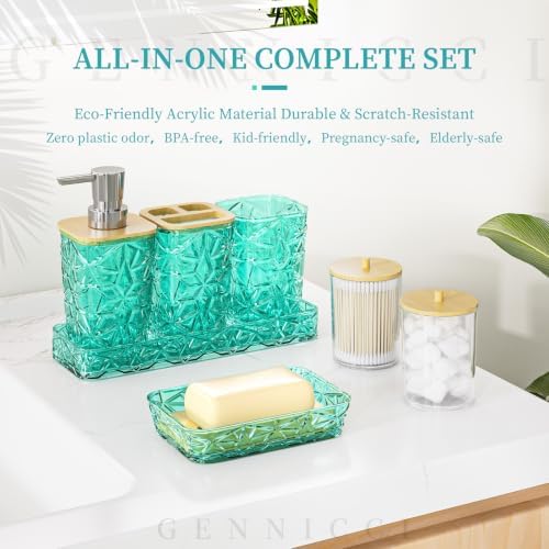 Bathroom Accessory Set, 9-Piece Teal Bathroom Set with Trash Can, Toilet Brush, Soap Dispenser, Soap Dish, Toothbrush Holder, Tumbler, Q-tip Holders & Tray, for Hotel/Apartment, Housewarming Gift - Image 4