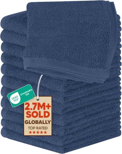 Utopia Towels 12 Pack Cotton Washcloths Set, 100% Ring Spun Cotton, Premium Flannel Face Cloths, Highly Absorbent and Soft Feel Fingertip Towels, Navy by UTOPIATOWELS