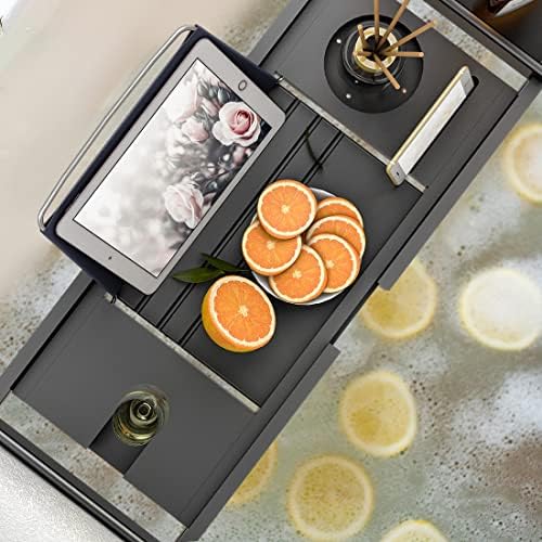Bath Caddy Tray for Bathtub - Bamboo Adjustable Organizer Tray for Bathroom with Free Soap Dish Suitable for Luxury Spa or Reading(Black) - Image 6