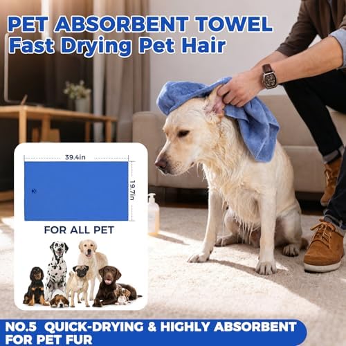 PAWCHIE Bath Grooming Kit for Pets, 9 PCS Hair Brush Set with Towel,Washing Gloves,Bath Brush and Adjustable Handle Shampoo Brush & Scrubber for Short Long Haired Dogs and Cats,Dog Bath Supplies,Blue - Image 6