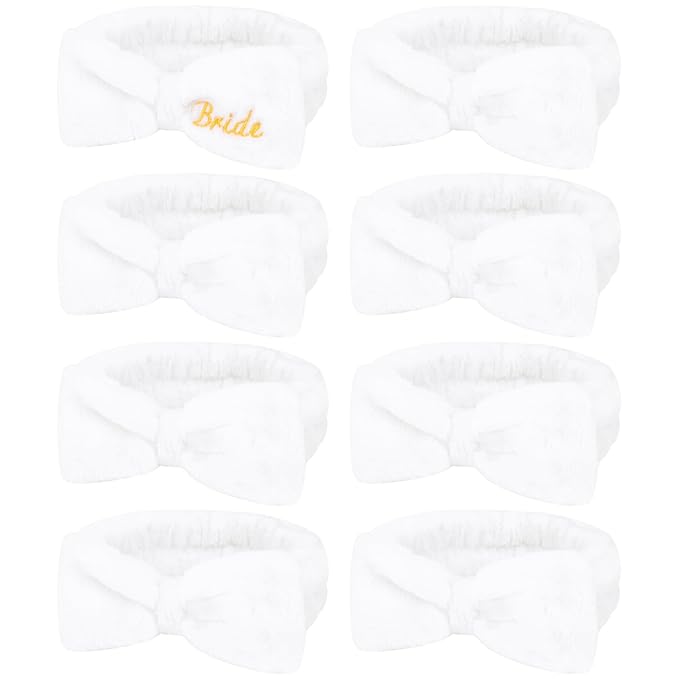 Semato Bachelorette Party Favor Set Bride and Bridesmaid Spa Headband Skincare Headbands for Women Gifts and Party Supplies (1 bride+7white)