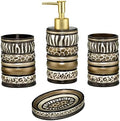Zahari Home 4pc Safari Stripes Stylish Bathroom Accessories Set Hand Soap Dispenser, Tumbler, Tooth Brush Holder and Soap Dish Modern Classic Luxury Contemporary Decor Unique Design Stylish Bath Set by ZahariHome