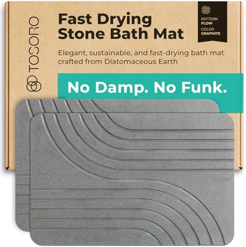TOSORO - Stone Bath Mat Diatomaceous Earth Shower Mat Non-Slip Super Absorbent Diatomite Stone Bath Mats for Bathroom Floor Quick Drying Natural Easy to Clean (23.5 x 15) - Graphite, 2pcs by Tosoro