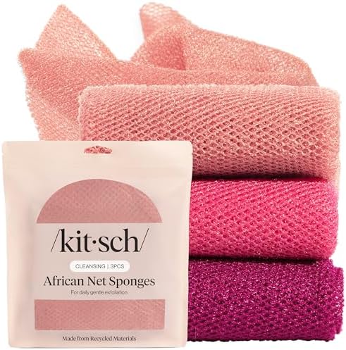 Kitsch African Net Sponge – Exfoliating Body Scrubber – Berry Pink, 3 Pcs by Kitsch