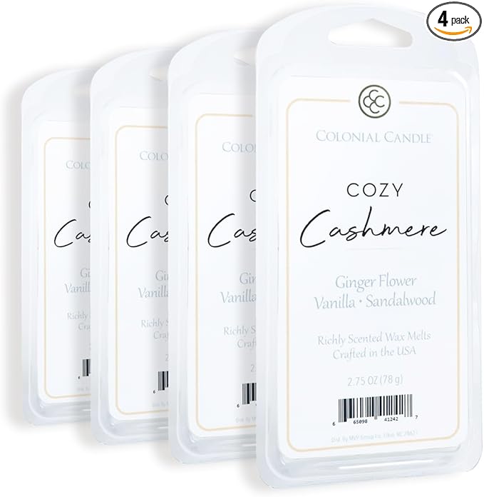 Colonial Candle Cozy Cashmere Scented Wax Melts, Wax Melt Warmer Cubes, Long Lasting Scented Wax Warmer Cubes, 4 Pack, 6 Cubes Each - Made in The USA