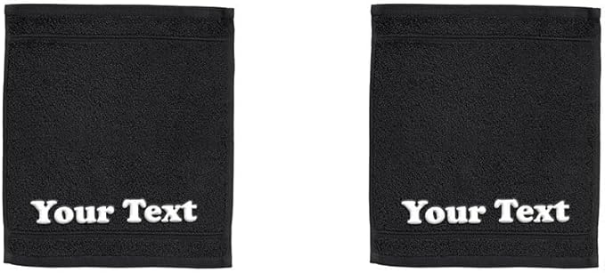 Personalize Your Towels with Custom Embroidery: Names, Monograms, and Initials. Perfect for Bathroom, Spa, Gym, Shower, Kids, Adults, Pool, Travel, Gifts, 2-Piece Wash Cloths Set - Black