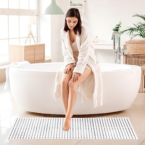 Bath Mat Bathroom Runner Long Large Rugs Floor Wood Shower Bathtub Waterproof Non Slip Accessories 16x48 Inch Easy to Clean, White, 1 pc - Image 6