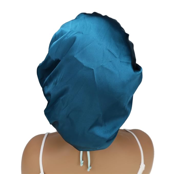 Adjustable Silk Satin Bonnet Hair Care Caps for Women Girls Loose-fitting Reversible Sleeping Cap Shower Caps Hair Wrap Bonnets (005 Peafowl/Aqua)