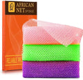 UJFQBH 3 Pieces African Bath Sponge African Net Long Net Bath Sponge Exfoliating Shower Body Scrubber Back Scrubber Skin Smoother,Great for Daily Use (Purple， Pink，Green) by BuyNow