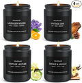 Scented Candle Set, Men Candle Set, Scented Candles for Home, Gifts for Men, 4 Pack Manly Candles Gifts for Mens Scents of Smoke Vanilla/Leather/Oak/Lavender Wood