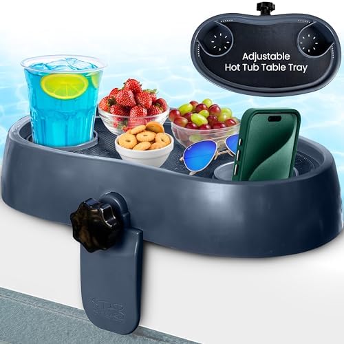 STAR SPLASH Adjustable Hot Tub Table Tray – Heavy-Duty, Nonslip Drink Caddy with Cup Holders - Clamps to Side of Aboveground Bathtub, Spa – Outdoor Patio Accessories and Supplies, 17x10x4 in. by StarSplash