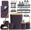 Clara Clark Bathroom Set - Purple Bathroom Accessories Set, 6PC Bathroom Accessory Set, Bathroom Sets with Bathroom Rugs, Adhesive Corner Shower Caddy Hanging, Toilet Brush, Trash Can & Soap Dispenser by ClaraClark