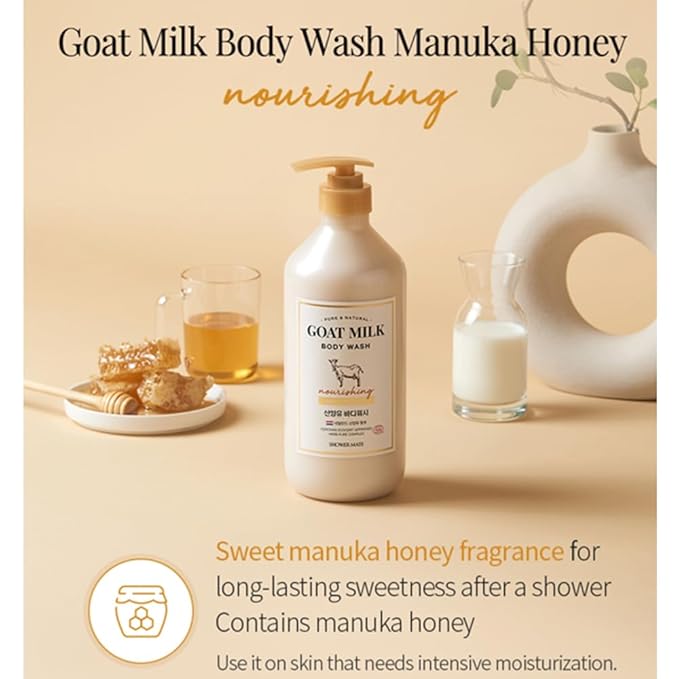 SHOWERMATE Goat Milk Body Wash Manuka Honey 27 fl oz / 800 ml (1 Pack)