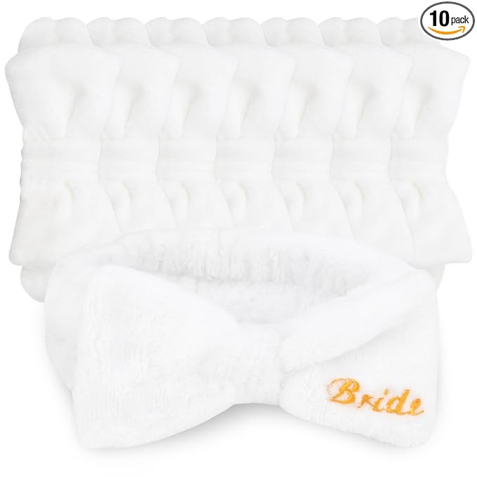 CIEHER 8 Pcs White Spa Headbands Bachelorette Party Favors for Bride Bridesmaid
