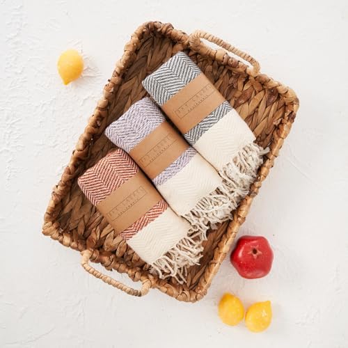 BAY LAUREL Turkish Hand Towel – Pack of 2 | Soft & Absorbent Decorative Towels for Bathroom, Hand, Face, Hair, Gym, Yoga, SPA, Kitchen & Tea | Boho Decor (Orange, Herringbone 15x26 Inches (Set of 2) - Image 4
