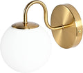 Modern Bedroom Wall Sconce Brushed Brass Indoor Wall Light Fixture Milk White Globe Glass Wall Lamp for Bathroom Kitchen Living Room Vanity Hallway (Exclude Bulb)