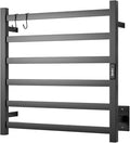 Wall Mounted Towel Warmer Square 6 Bars with Plug-in and Hardwired Options 3 Working Modes Black Stainless Steel 21" W 34" H