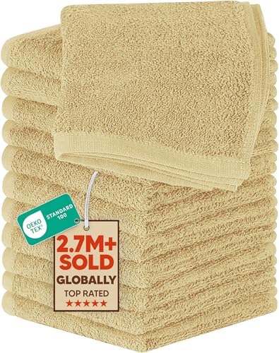Utopia Towels 12 Pack Washcloths, 12x12 in, 100% Cotton, Beige by UTOPIATOWELS