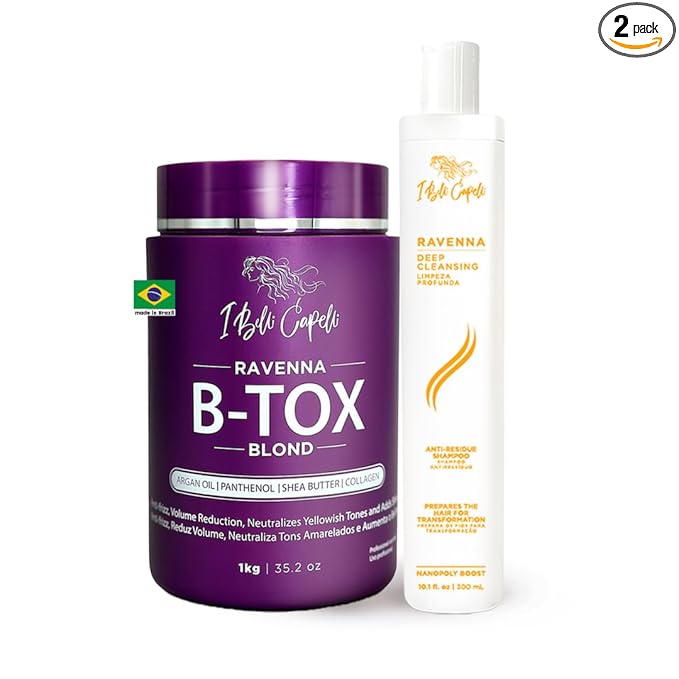 I Belli Capelli Ravenna Blond B-tox Hair Treatment Kit - 1kg/35.02 oz Hair B-tox + 300ml/10.1 fl.oz Anti-Residue Clarifying Shampoo for Longer Effect