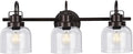 Bronze Bathroom Vanity Lights, 3-Light Vanity Light Fixtures for Bathroom, Oil Rubbed Bronze Vanity Light with Clear Glass Shade, Wall Sconces Lighting for Bathroom, Living Room, Hallway(E26 Base)