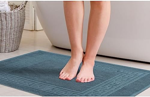 Superior Heavyweight Cotton Bath Mats, 2-Piece Rugs For Bathroom Accessories, Washable Rug For Shower, Toilet, Modern Decor, No Backing, Luxury Hotel And Spa Quality, Set of 2, 22" x 35", Sapphire - Image 7