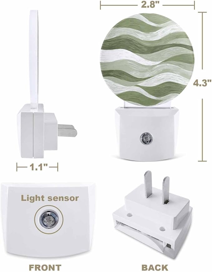 Night Lights Auto Sensor Green Ocean Waves Night Light Abstract Mountain Stripes Round Lamp Plug-in LED Nightlights Dusk to Dawn for Living Room Bedroom Bathroom Hallway Wall Decor