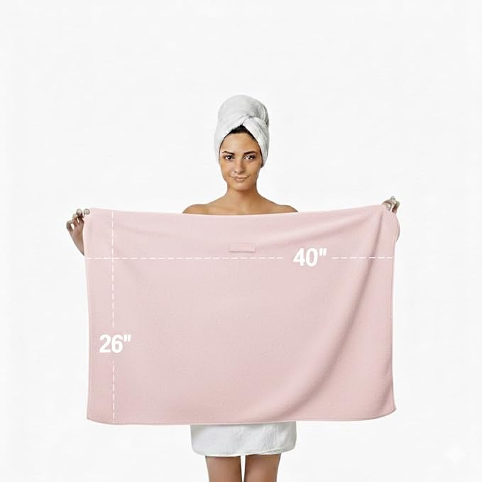 KEEPOZ Cotton Hair Towel Quick Dry Hair Towel Hair Drying Towels Suitable for All Kinds of Hair Ultra Absorbent Long and Thick Hair 26X40inch (Pink)