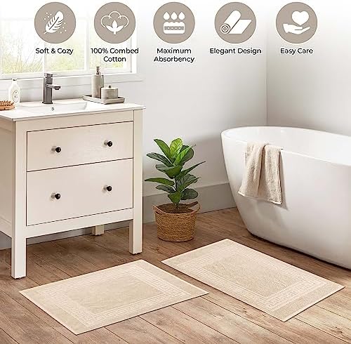 Superior Heavyweight Cotton Bath Mats, Bath Rugs For Bathroom Accessories, Washable Rug For Shower, Bath, Toilet, Modern Decor, No Backing, Luxury Hotel And Spa Quality, Set of 2, 22" x 35", Ivory - Image 4
