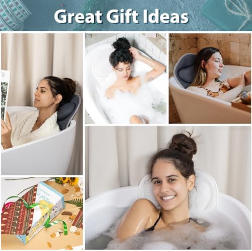 Bath Pillows for Tub Neck and Back Support - Upgraded Non-Slip Rubber Backing & 6 Suction Cups, 4D Air Mesh Spa Bathtub Cushion for Head Rest, Machine Washable with Laundry Bag & Hook(White) - Image 7