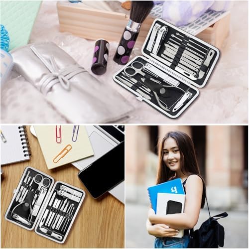 Manicure Set - 19 in 1 Professional Nail Clippers Pedicure Kit, Manicure Tool Kit, Stainless Steel Facial Grooming Set Kit, Gift Idea for Women, Men, Girls, Teens, Black - Image 4
