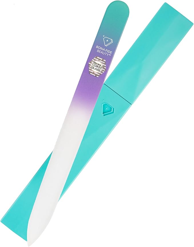 Bona Fide Beauty Czech Glass Nail File with Case, Pastel Green Violet Crystal File for Natural Nails. Nail Care Tool Gifts for Women